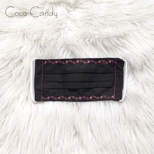 🆕Embroidered Pink Flower Black Fabric Reusable Face Mask